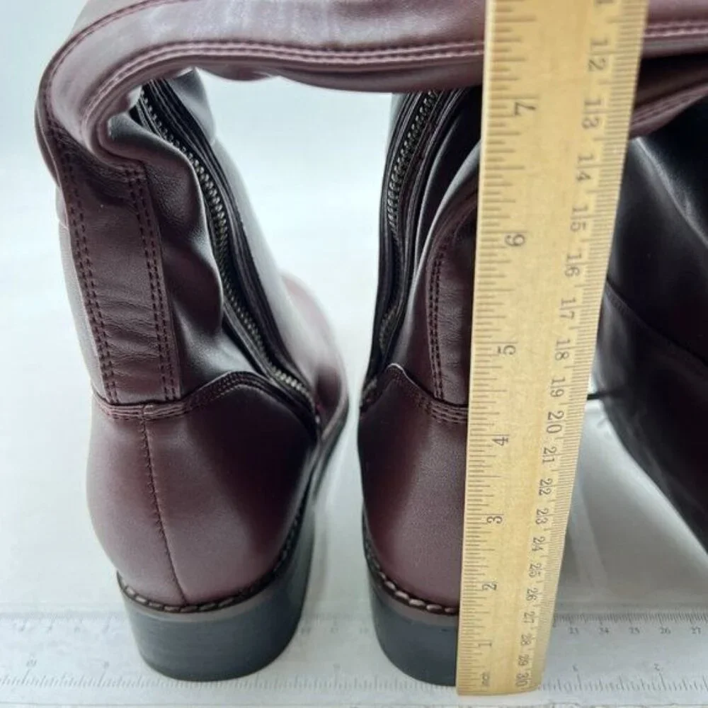 Women's Knee High Riding Boots Comfortable Low Chunky Heel Boots Brown Boots